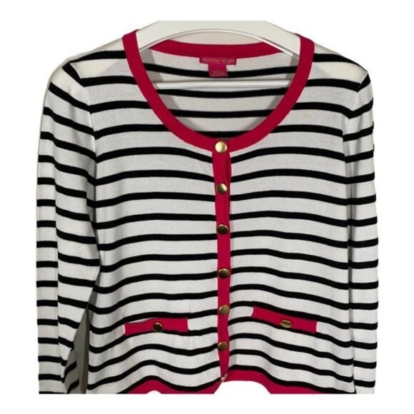 Sunny Leigh Black White Striped Cardigan Sweater Women’s Small - Picture 3 of 9